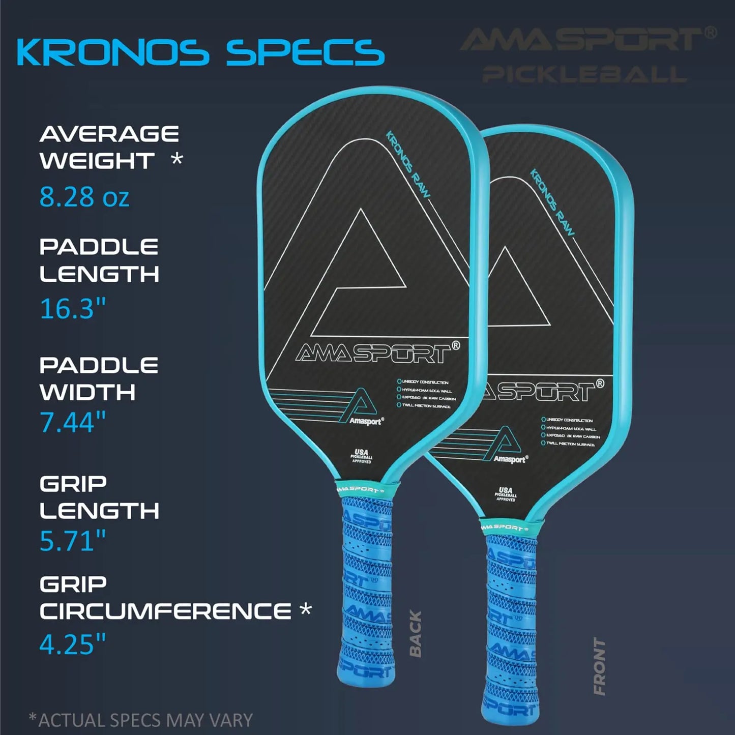 Pala de Pickleball AMASPORT Kronos | Fibra de carbono 3K