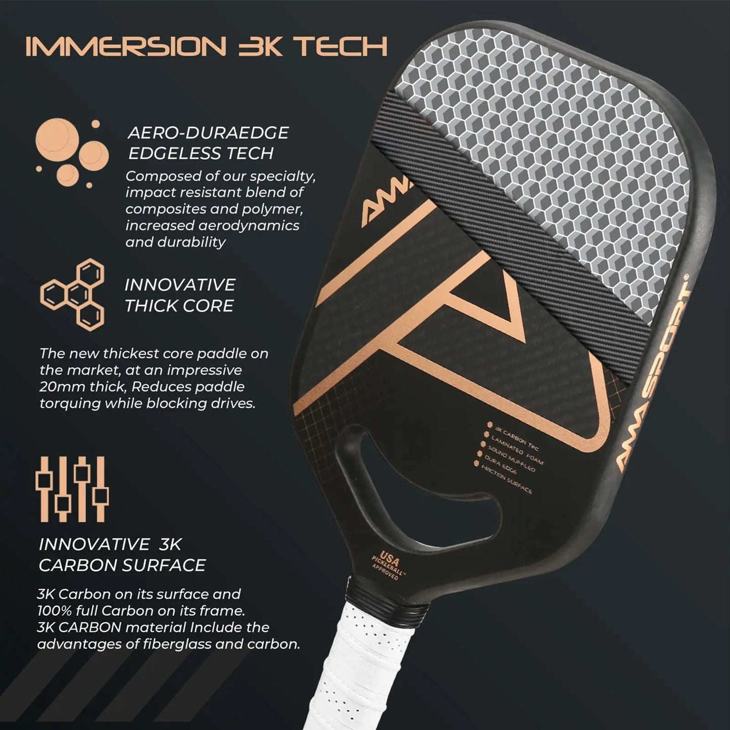 Pala de Pickleball AMASPORT Immersion Serics | Fibra de carbono