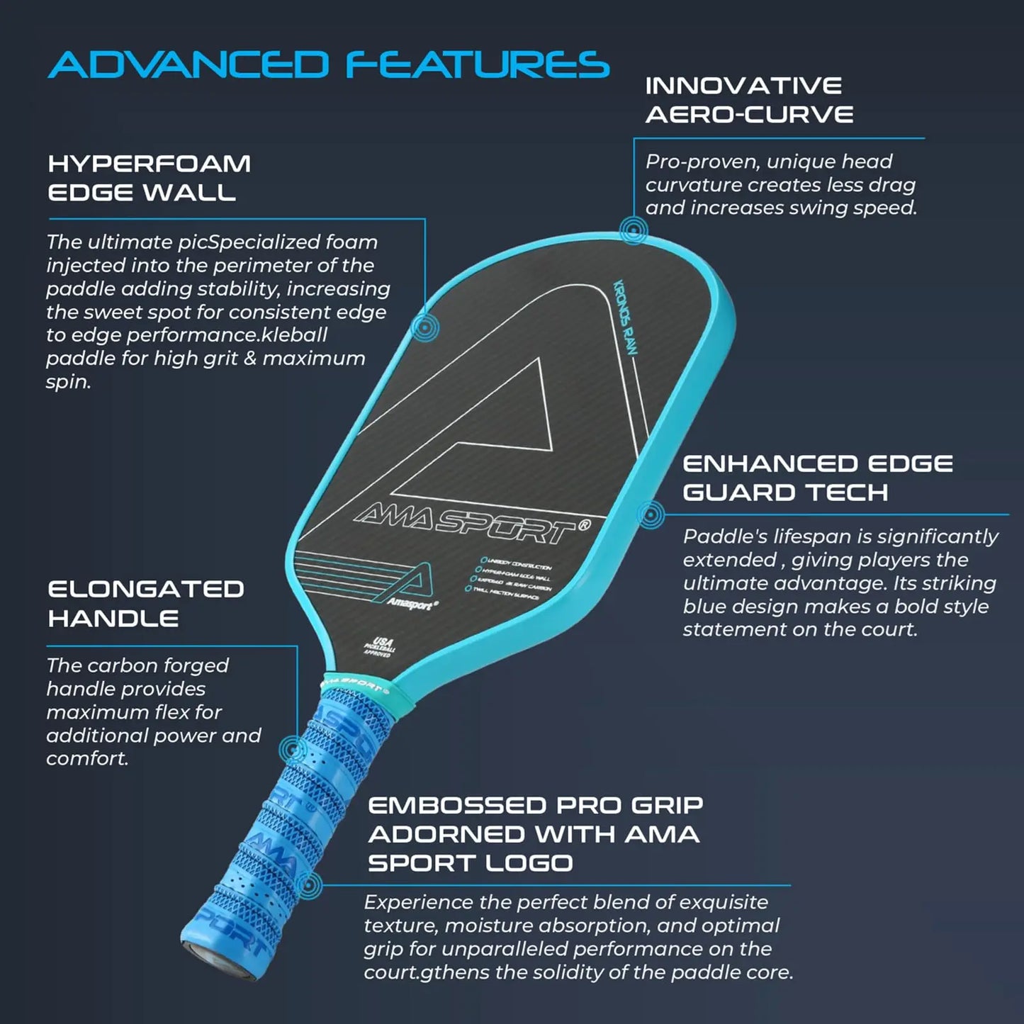 Pala de Pickleball AMASPORT Kronos | Fibra de carbono 3K