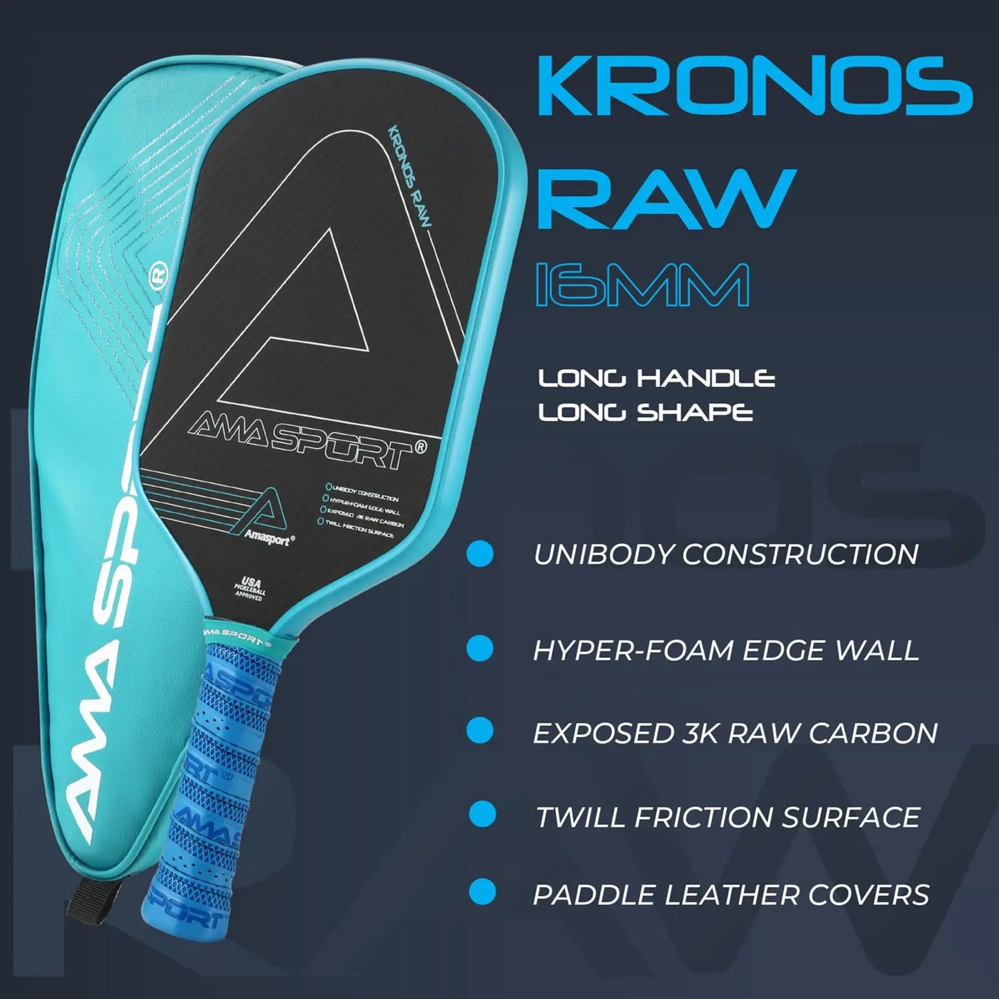 Pala de Pickleball AMASPORT Kronos | Fibra de carbono 3K